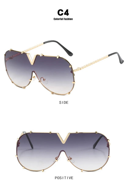Trendy Rivets Metal Frame Oversized Pilot Women Sunglasses Brand Design Men Sunglass UV400 Outdoor Driving Travel Luxury Goggles