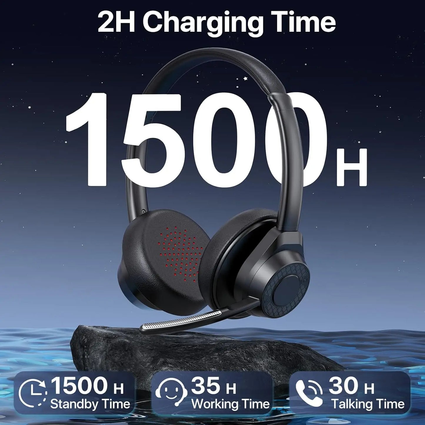 Bluetooth Headset V5.4 Wireless Headphones with Mic, Noise Cancelling Bluetooth Headset for Work, Office Calls, Zoom Meetings, Laptop & Mobile