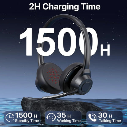 Bluetooth Headset V5.4 Wireless Headphones with Mic, Noise Cancelling Bluetooth Headset for Work, Office Calls, Zoom Meetings, Laptop & Mobile
