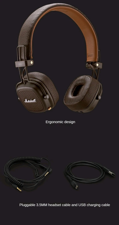 Marshall Major III Wireless Bluetooth Headphones with Deep Bass, Active Noise Cancelling, Foldable Over-Ear Wireless Headphones with Microphone