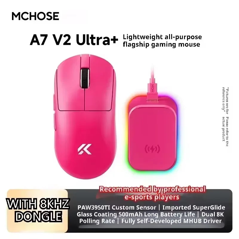 MCHOSE A7 V2 Ultra Wireless Gaming Mouse with PixArt 3950Ti Sensor, 8K Polling Rate, Lightweight Bluetooth & 2.4G RGB Gaming Mouse