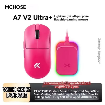 MCHOSE A7 V2 Ultra Wireless Gaming Mouse with PixArt 3950Ti Sensor, 8K Polling Rate, Lightweight Bluetooth & 2.4G RGB Gaming Mouse