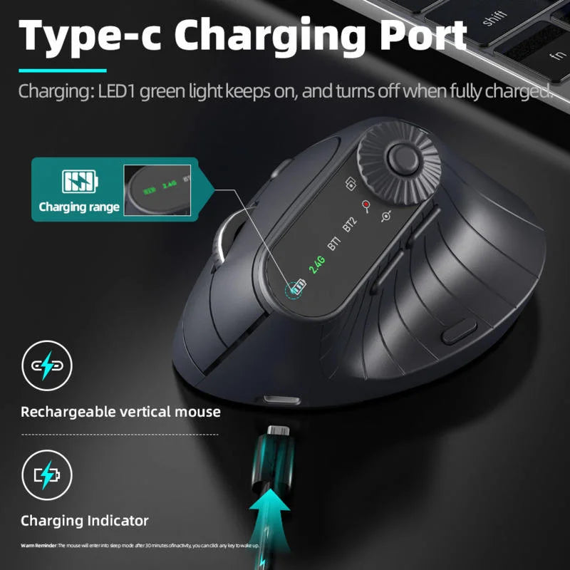 JOMAA Ergonomic Wireless Mouse 2.4GHz Bluetooth RGB Vertical Mouse with LED Display, Rechargeable Dual-Mode Gaming Mouse