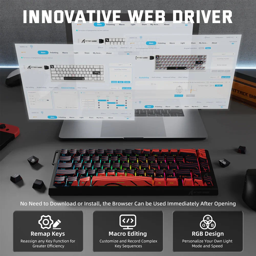 ATTACK SHARK X68PRO HE Wireless Rapid Trigger Gaming Keyboard, Magnetic Switch RGB Mechanical Keyboard, Tri-Mode Bluetooth/2.4GHz/Wired Hot-Swap Gaming Keyboard