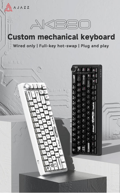 AJAZZ AK690 Clavier mécanique à 65 %, toutes les touches remplaçables à chaud, filaire USB Plug-and-Play, rétroéclairage mixte, 68 touches, clavier gaming pour ordinateur portable et PC
