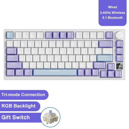 AJAZZ AK820 Pro Gaming Mechanical Keyboard Bluetooth 5.1 Wireless RGB Hot Swappable Gasket Keyboard with TFT Screen & Knob
