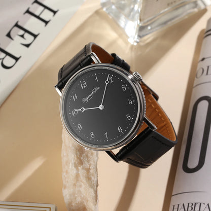 【Escapement Time】Quartz Movement Watch 38.5mm Case Enamel White Waterproof 50M Blue Heat Treatment Hand