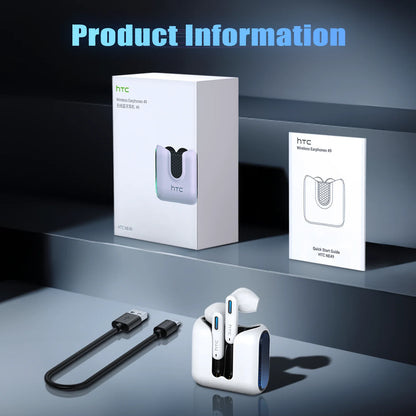HTC NE49 Bluetooth 6.0 True Wireless Earbuds Gaming Headphones with HiFi Deep Bass, IPX5 Waterproof Bluetooth Earbuds, Low Latency Wireless Earphones