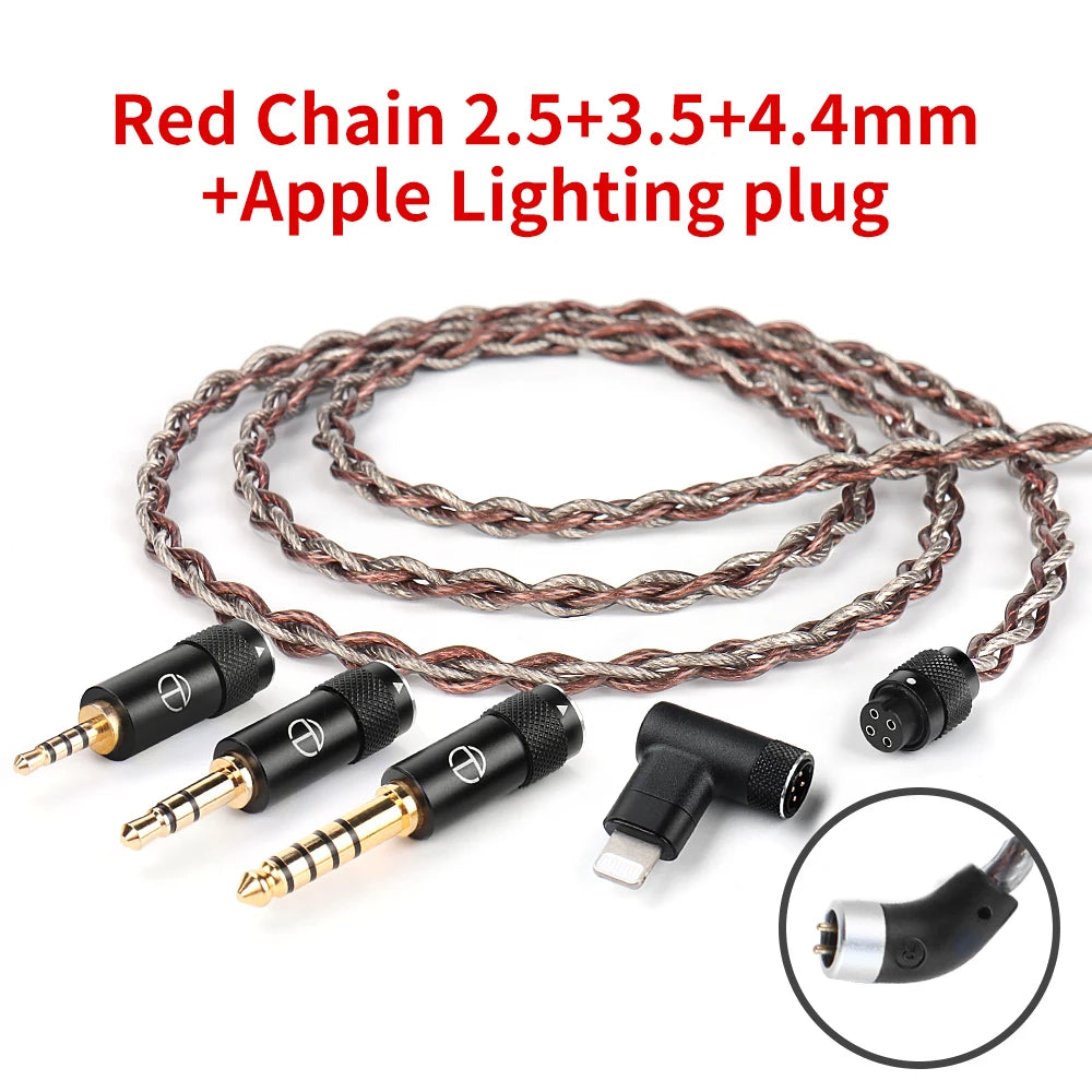 TRN RedChain Upgrade Cable Silver-Plated Copper OFC Copper Earphone Cable with Swappable 2.5mm 3.5mm 4.4mm Connectors for TRN IEM Headphones