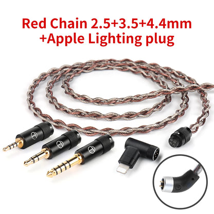 TRN RedChain Upgrade Cable Silver-Plated Copper OFC Copper Earphone Cable with Swappable 2.5mm 3.5mm 4.4mm Connectors for TRN IEM Headphones
