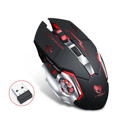 Rechargeable Wireless Gaming Mouse with RGB Backlit, Silent Click, Ergonomic Optical Wireless Mouse for PC, Laptop & Desktop, 2400 DPI
