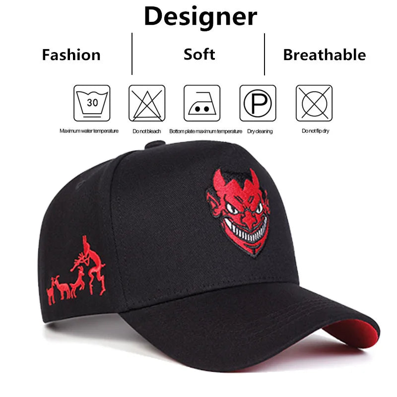 Cappellini da baseball unisex con ricamo "Devil" - Primavera/Autunno - Cappelli casual regolabili per attività all'aperto - Cappellino parasole - Cappellino sportivo