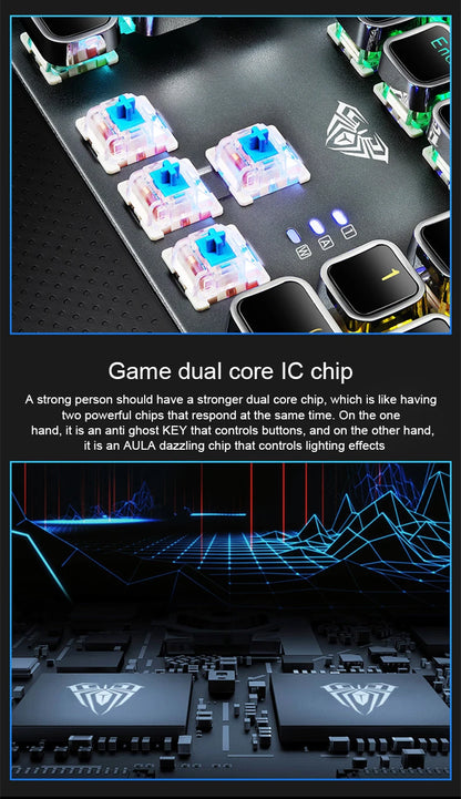 Tastiera meccanica AULA F2088 cablata da gaming con manopola multifunzione, 104 tasti, retroilluminazione Magic e programmazione macro Compu