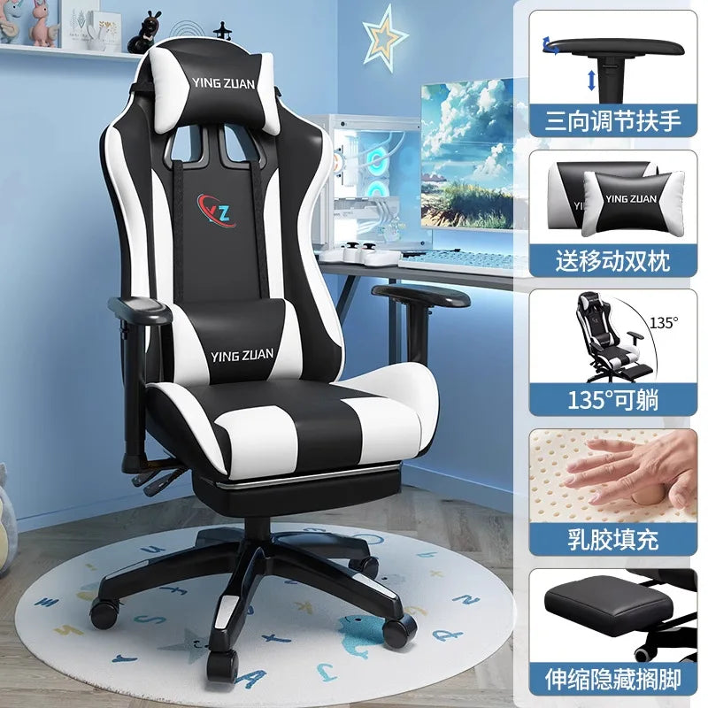 Ergonomic Gaming Chair Comfortable Reclining Computer Chair with Adjustable Height, Footrest, Armrests, Racing Style Office Chair for Home & Office