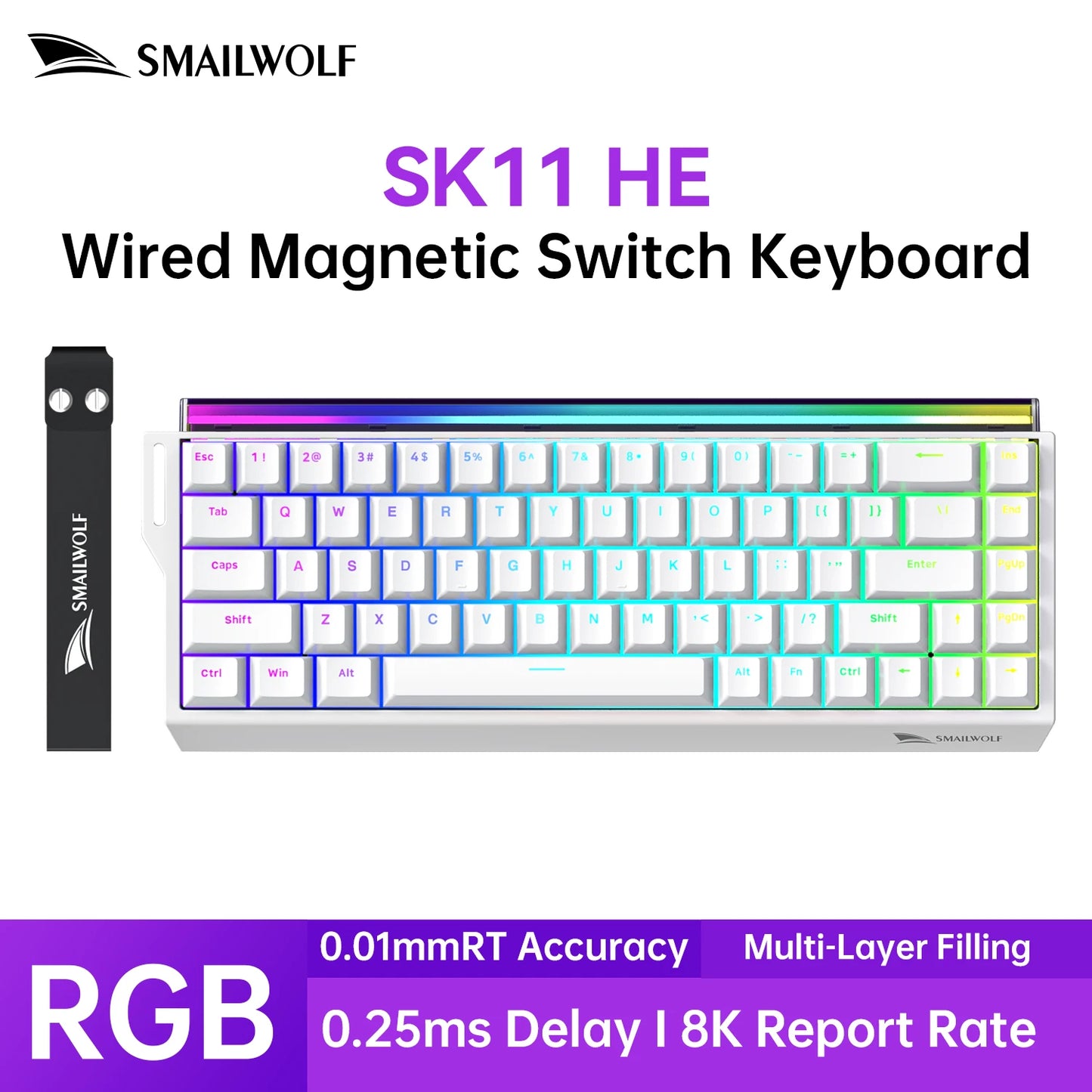 SMAILWOLF SK11 68HE Magnetic Switch Mechanical Keyboard, 68% Wired Gaming Keyboard with Rapid Trigger, 8K Polling Rate, 0.01mm Adjustable Actuation for Esports & PC