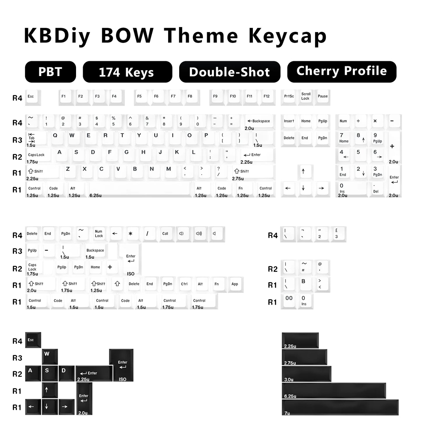 KBDiy 174 Keys/Set PBT GMK Apollo Keycap Double Shot Minimalist ISO Cherry Profile for Game Mechanical Keyboard Keycaps for MX