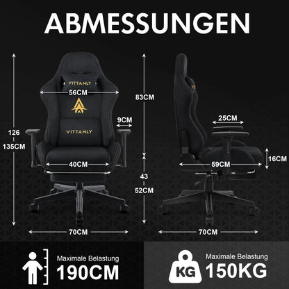 Kitinjoy Natural Suede Gaming Chair High Back Ergonomic Computer Chair with Footrest, Reclining Office Chair, Adjustable Swivel Gaming Seat
