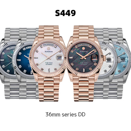 Sugess Watch of Men 36mm Date Automatic Retro Mechanical Wristwatches Sapphire Crystal RoseGold Dandong SL3034 Movement Day New
