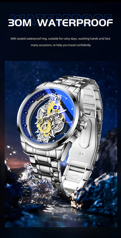 TPW Hot Trendy Fashion Wholesale Men Golden Black Blue Skeleton NOT Automatic Watch Quartz Wrist Watches Luxury 2024