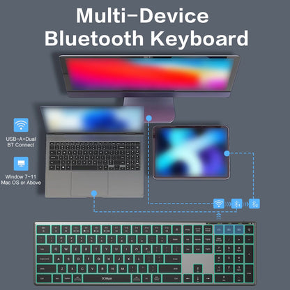 Jomaa Wireless Bluetooth Keyboard Multi-Device Full Size Wireless Backlight Keyboard with Number Pad,for Windows/PC/Laptop/Phone