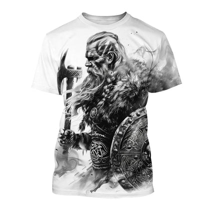 New Men's Black and White Line Tattoo Pattern 3d Short-sleeved T-shirt Tops Street Hip-hop Harajuku Cool T-shirt