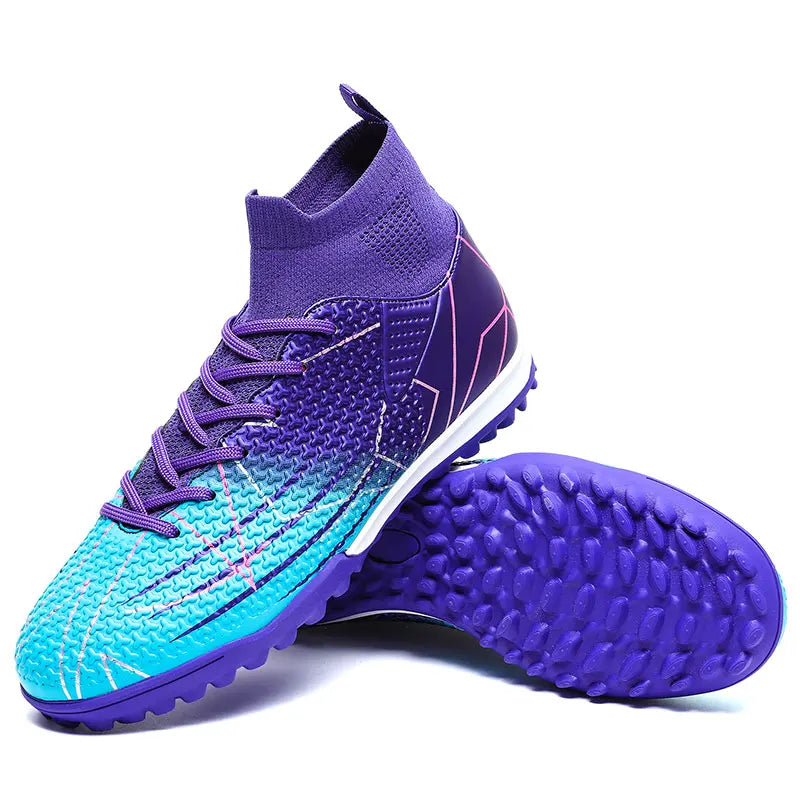 New Professional High-Top Football Shoes Artificial Grass Leather Youth Students Training Soccer Shoes for Men and Women Sports