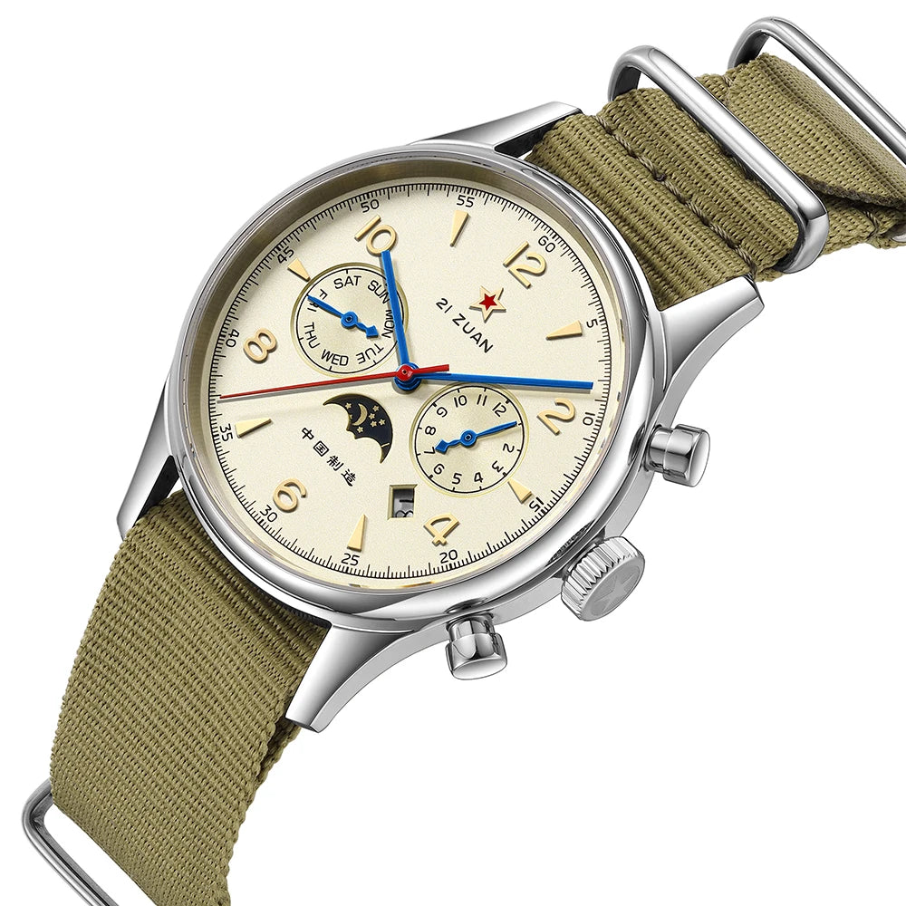 SEAKOSS Automatic Mechanical Wristwatch 1963 with Seagull ST1654 Movement 24H-Hour Display Air Force Pilot Calendar Mens Watches