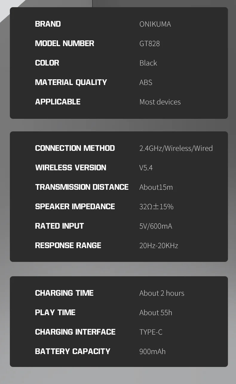 ONIKUMA GT828 Wireless Gaming Headset Bluetooth 5.3 RGB Headphones with Mic, Noise Cancelling, 4-Mode Connection for PC, PS5 & Laptop