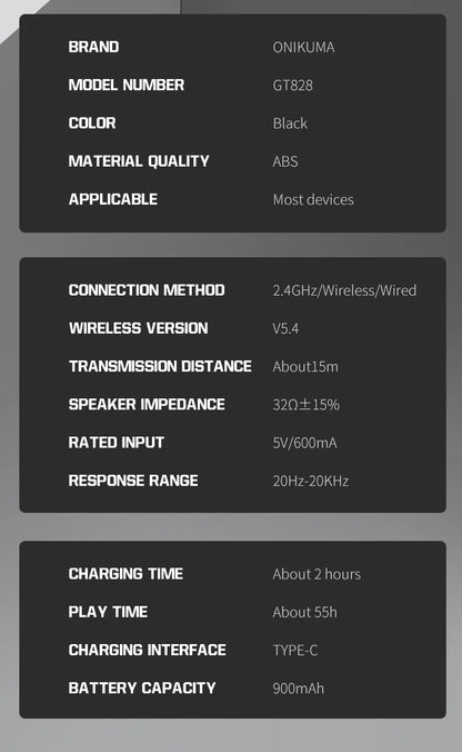 ONIKUMA GT828 Wireless Gaming Headset Bluetooth 5.3 RGB Headphones with Mic, Noise Cancelling, 4-Mode Connection for PC, PS5 & Laptop