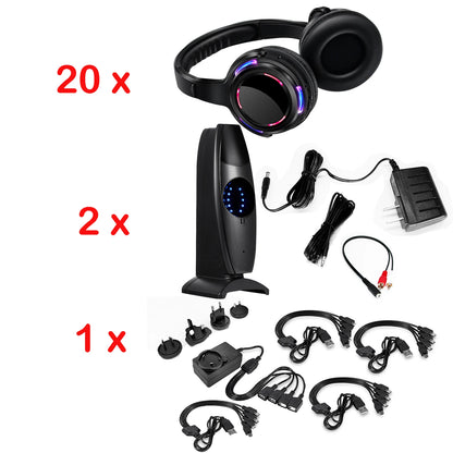 Silent Disco Wireless Headphones with LED Rechargeable Battery RF System for Silent Parties,Clubs,Meeting,Concert