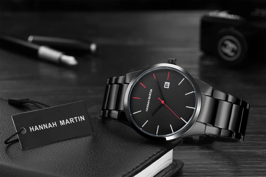 Zegarek męski Hannah Martin, koperta ze stali nierdzewnej, mechanizm kwarcowy, tarcza o średnicy 41 mm, styl biznesowy, z funkcją kalendarza (imitacja)