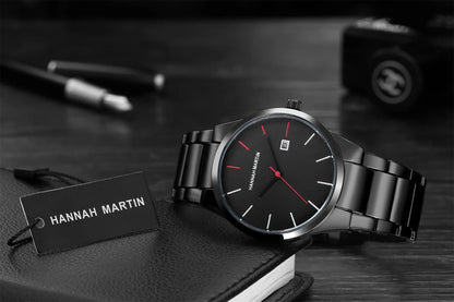 Zegarek męski Hannah Martin, koperta ze stali nierdzewnej, mechanizm kwarcowy, tarcza o średnicy 41 mm, styl biznesowy, z funkcją kalendarza (imitacja)