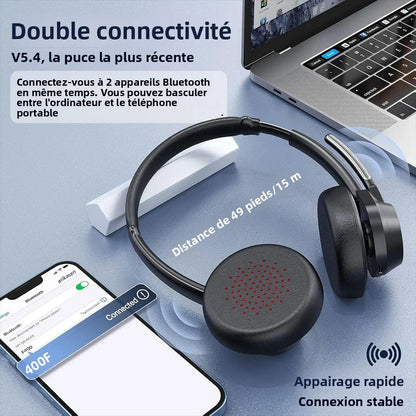 Bluetooth Headset V5.4 Wireless Headphones with Mic, Noise Cancelling Bluetooth Headset for Work, Office Calls, Zoom Meetings, Laptop & Mobile