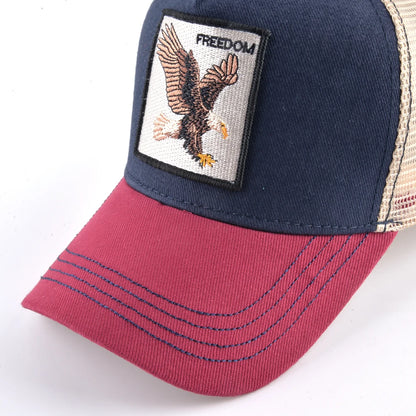 Gorras de camionero de moda con parche bordado de cabra. Gorra de béisbol Snapback «Four Seasons» para hombre y mujer, con visera ajustable.
