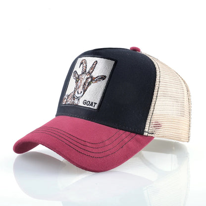 Gorras de camionero de moda con parche bordado de cabra. Gorra de béisbol Snapback «Four Seasons» para hombre y mujer, con visera ajustable.