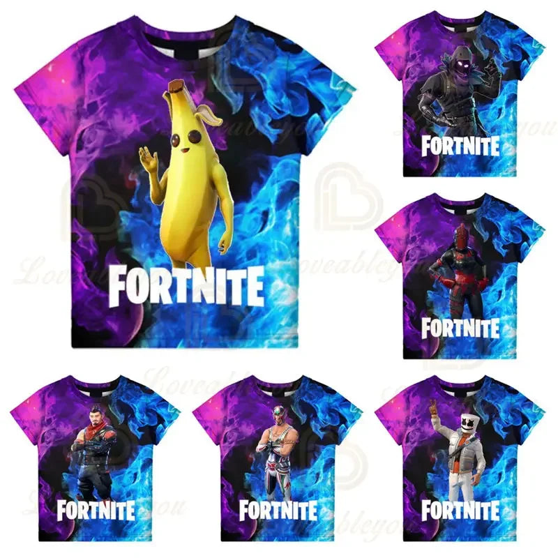 T-shirt infantil 3D Fortnite Victory Game – roupa de bebé Harajuku, top fofo de herói Battle Royale para meninos e meninas