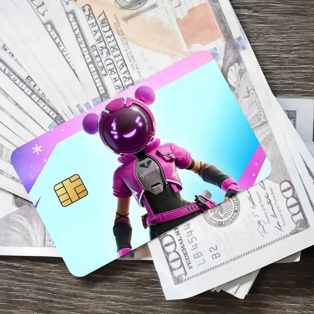 Autocolantes de cartões de jogo Fortnite Cuddle Team Leader para cartões bancários, película protetora impermeável, presente surpresa