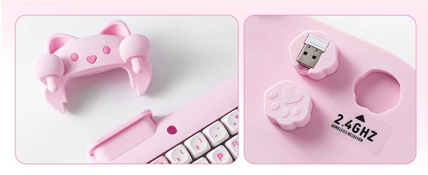 YUNZII C68 Pink 65% Hi-Fi Cute Cat Silicone Hot Swap NKRO  Ergonomic Wireless BT5.0/2.4G/Wired RGB Mechanical Gaming Keyboard