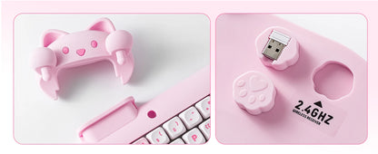 YUNZII C68 Pink 65% Hi-Fi Cute Cat Silicone Hot Swap NKRO  Ergonomic Wireless BT5.0/2.4G/Wired RGB Mechanical Gaming Keyboard