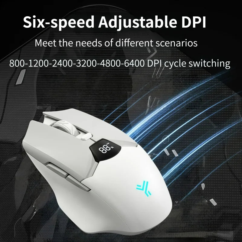 Wireless Bluetooth Mouse with Smart Screen Display, Dual Mode Bluetooth 5.1 & 2.4G Rechargeable Silent Mouse, 6400 DPI Ergonomic Office Mouse for Laptop, Tablet & Notebook
