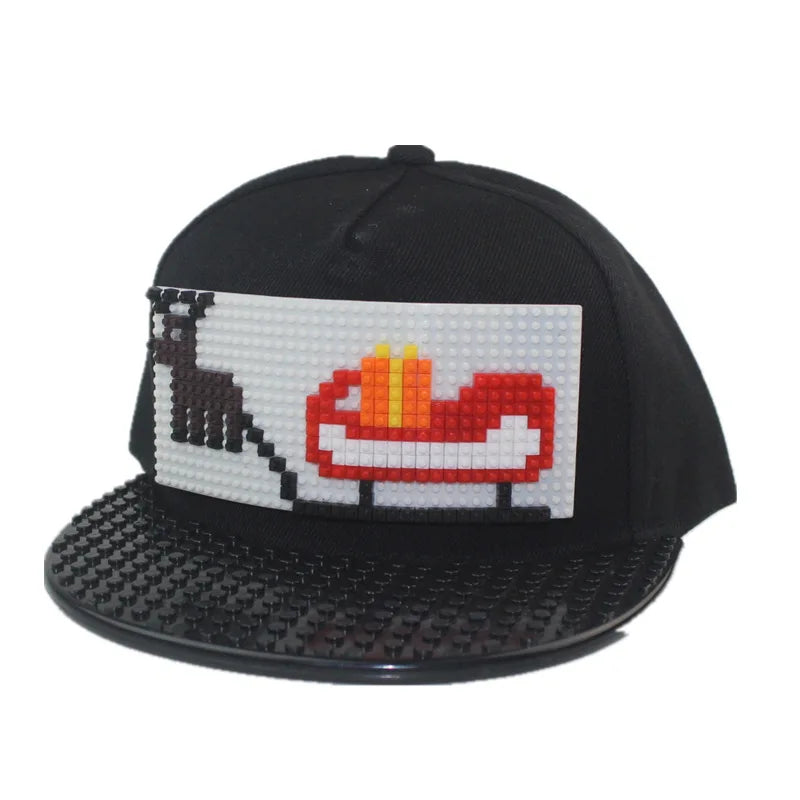 Tegneserie-patchwork-baseballkasketter, DIY-blokke, snapback-kasketter, hiphop-kasketter til mænd og kvinder, aftagelige pixel-kasketter, dad hats, kasketter til børn og voksne