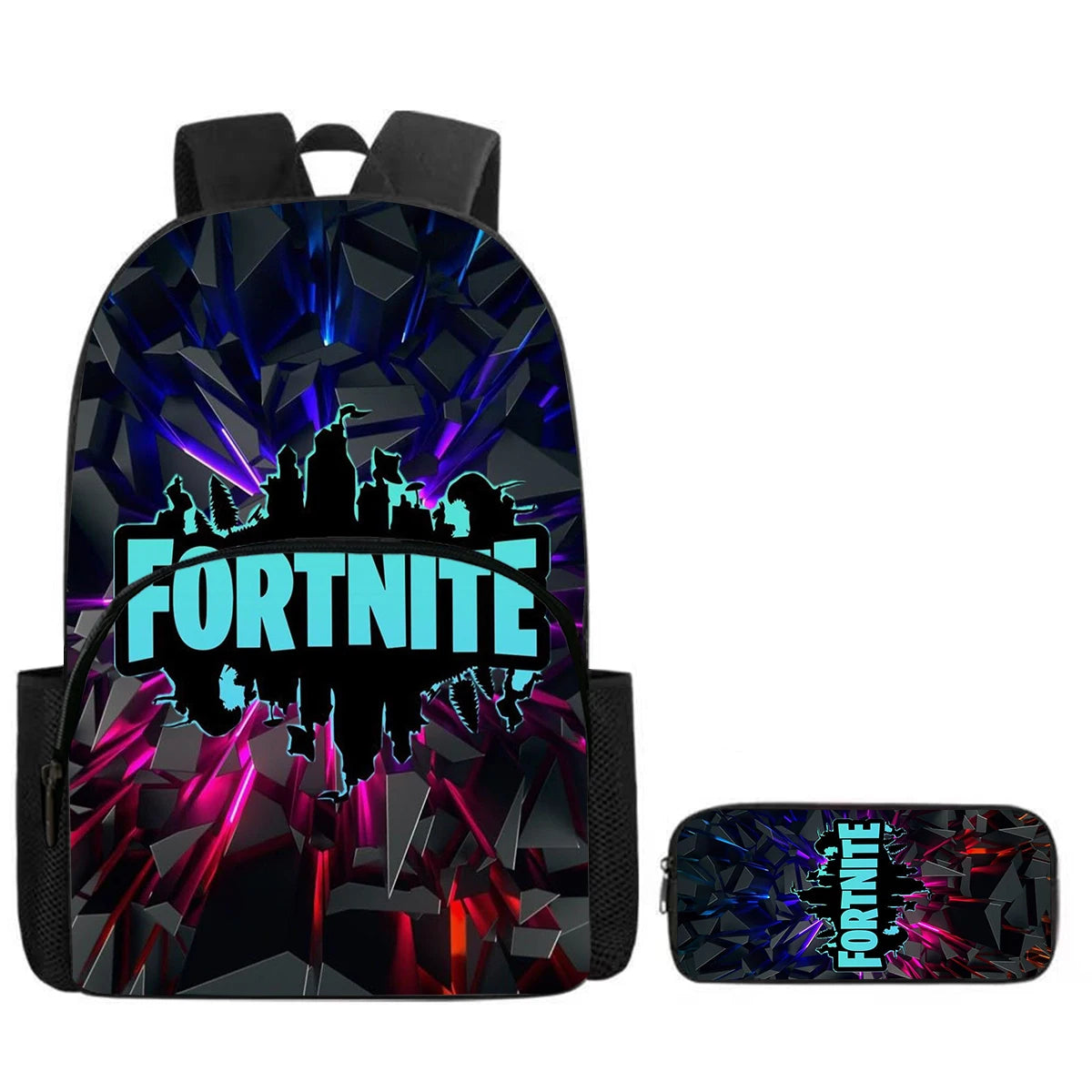 Fortnite 2-Piece Set Backpack with Front Pocket Pencil Case Large Capacity Cartoon Schoolbag Kids Boys Girls Gift Ages 5-8