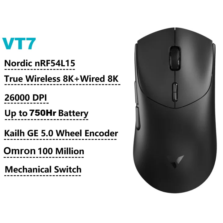 Rapoo GEN-2 VT7 Wireless Gaming Mouse, 8K Polling Rate, 53g Lightweight Gaming Mouse, 26K DPI, Macro Enabled, Rechargeable Gaming Mouse
