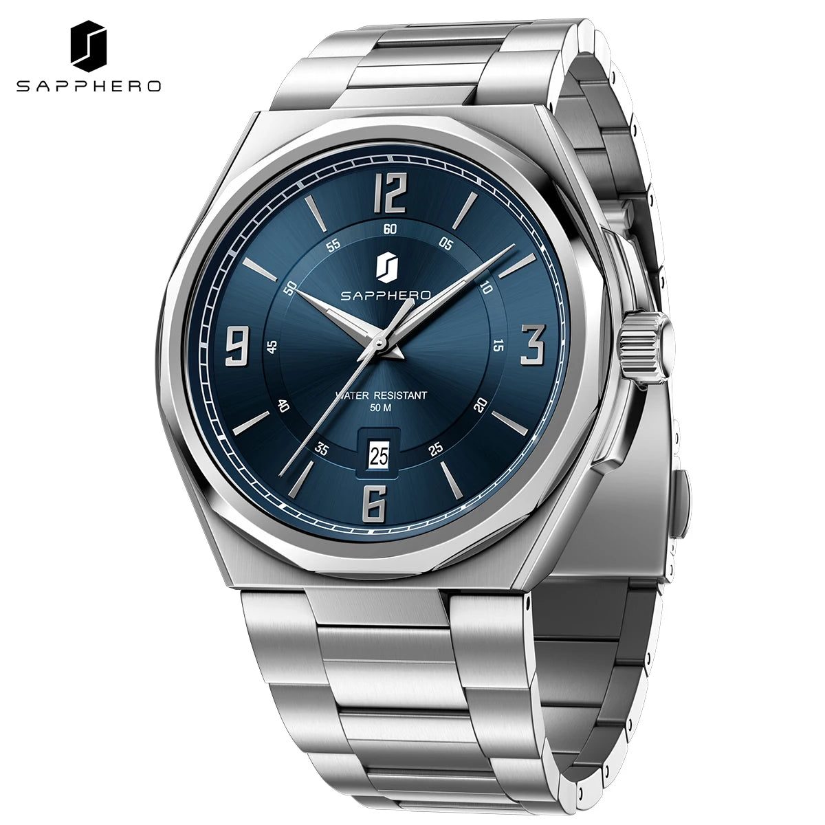 SAPPHERO Luxury Men's Watches Date Display Stainless Steel Watch Strap Men's Gifts Travel Essentials Waterproof Wristwatch