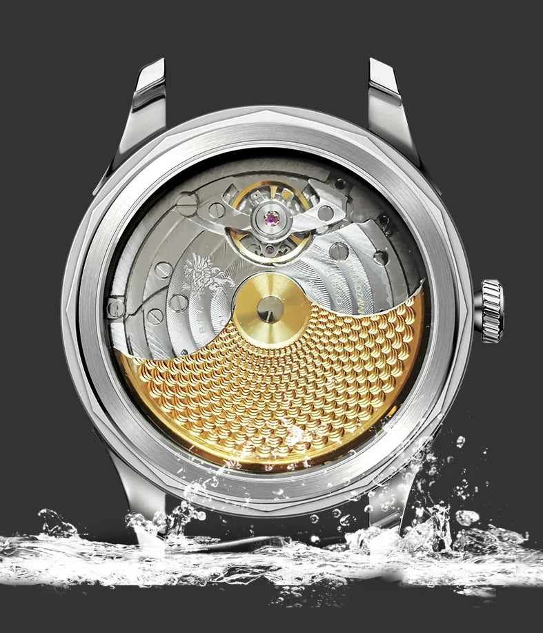 Borman Mens Automatic Watches Luxury Moon Phase Male Watch Mechanical Wristwatch Fashion 50M Waterproof Sapphire Leather Strap