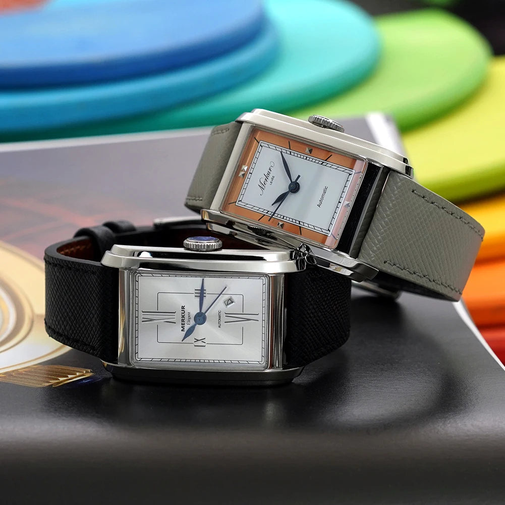 New MERKUR NH05 Rectangle Retro Casual Watch for Men Business Series Automatic Chorded Watch Relogio Sapphire White Watch