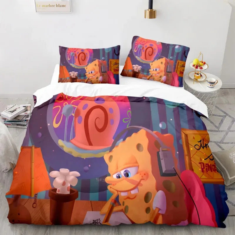 Cartoon anime komplet posteljine SpongeBob 3D print, Patricks Squidwards navlaka za poplun, jastučnica i posteljina, veličine Full Queen King