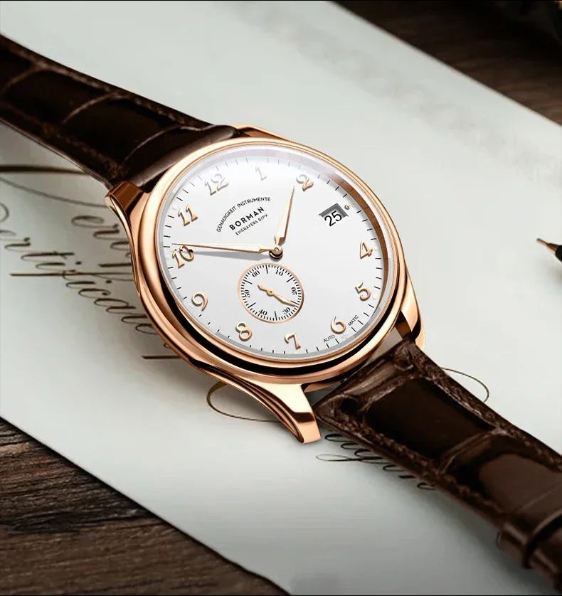 BORMAN Men Luxury Watch 41MM Automatic Watches Mechanical Wristwatch Ulththin Waterproof Sapphire Small Rotor Butterfly Clasp