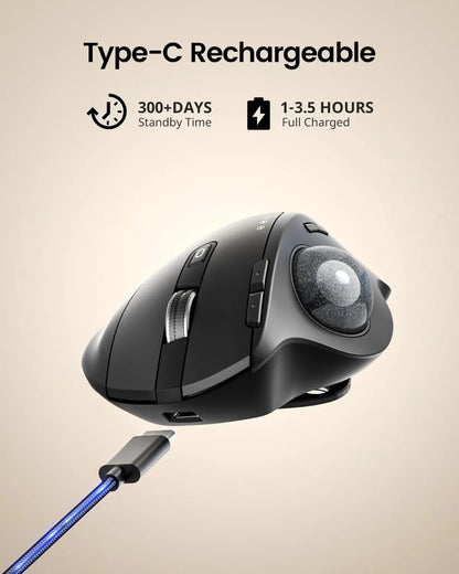 ProtoArc EM01 NL Wireless Trackball Mouse, Ergonomic Bluetooth Thumb Trackball Mouse, Rechargeable Multi-Device Wireless Mouse for Laptop, PC & Mac