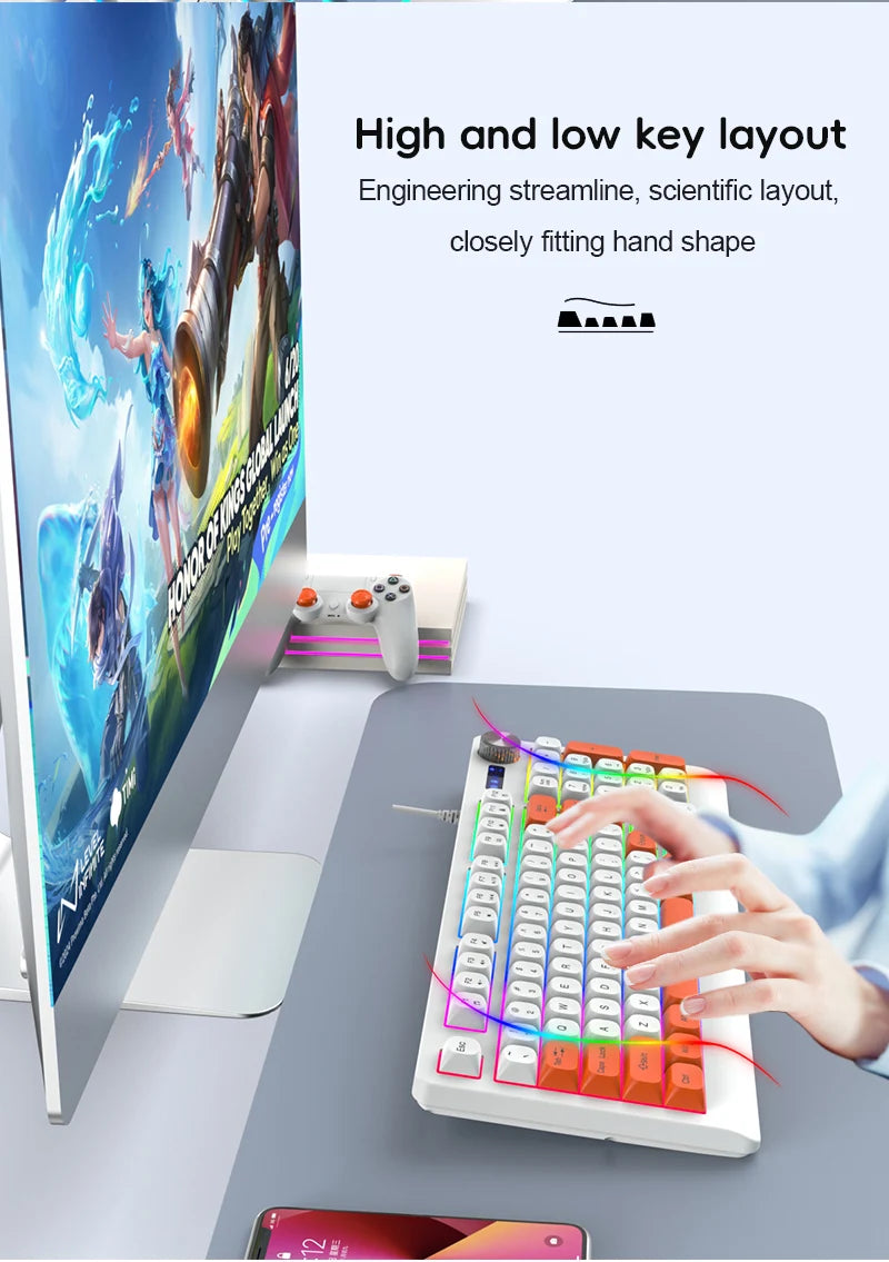 93 Keys Wired RGB Gaming Keyboard Two Tone PBT Ball Keycaps Mechanical Feeling Portable Keyboard for Laptop Office Gamer Typing